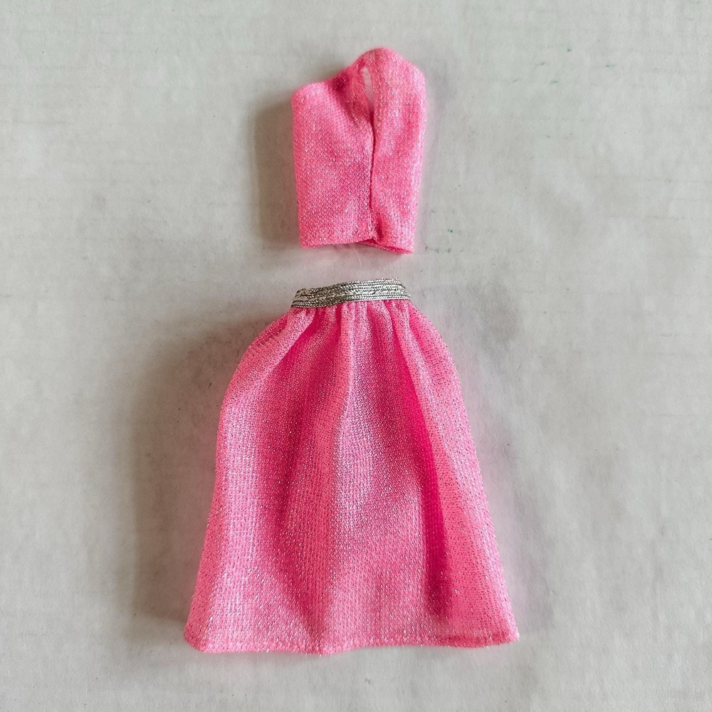 Vintage 1980s Barbie 3 Piece Pink Silver Sparkle Top and Skirt